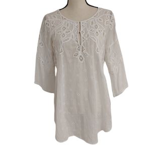 Calypso St. Barth Top Lace Cotton Patterned Beachy Boho Lightweight V-Ne…